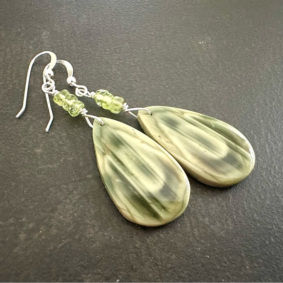 NEW Green Stone Earrings, Imperial Jasper, Peridot, Sterling, Prairie Ice - Picture 9 of 10